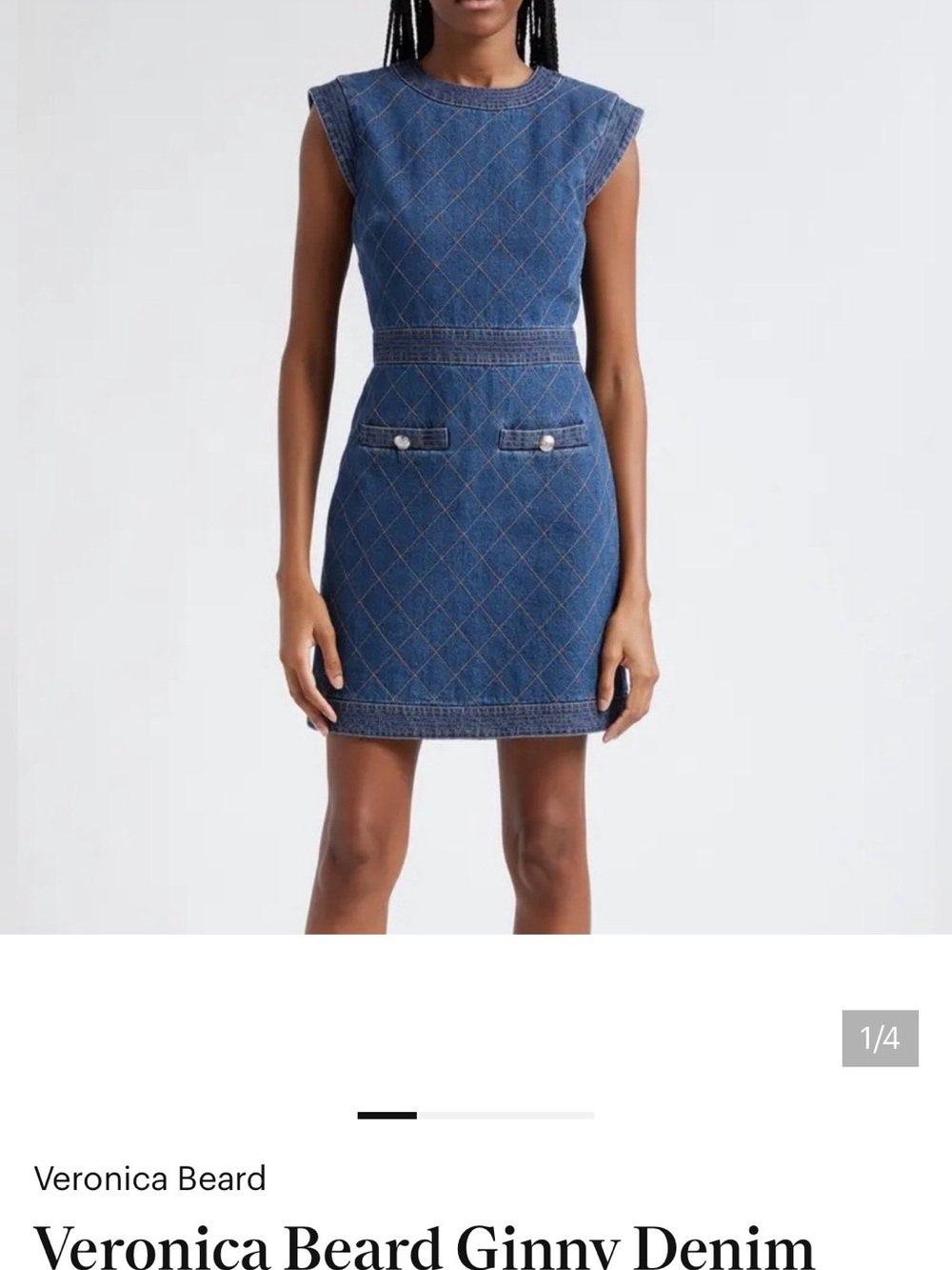 Veronica Beard Blue Diamond-Quilt Denim Mini Dress